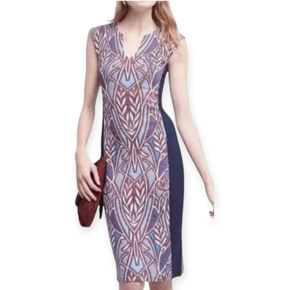 Anthropologie HD in Paris Cleo Jacquard Colourblock Sheath Midi Dress Small - Picture 1 of 16